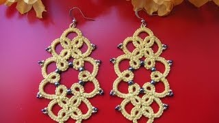 10 TUTORIAL ORECCHINI CHIACCHIERINO AD AGO EARRINGS NEEDLE TATTING Frivolitè Encaje фриволите [upl. by Otrebor]