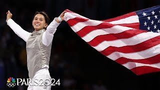 Lee Kiefer defends fencing foil gold vs US teammate Lauren Scruggs  Paris Olympics  NBC Sports [upl. by Mikkel583]