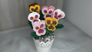 Panselute crosetate How to crochet Pansy flower 🌼 [upl. by Madlen555]