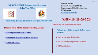 NPTELPMRFWEEK10ReliabilityBased Structural Designnoc24ce91MetaModel Based Reliability Analysis2 [upl. by Yendys]