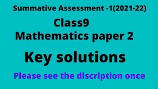 Summative assessment 1 202120229th class paper 2 maths key [upl. by Berlin]