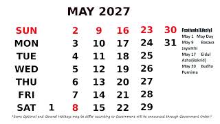 May Calendar 2027 [upl. by Cressida541]