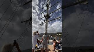 Is mast climbing on a luxury sailing ship a scary entertainment gosailing travel sailboat [upl. by Auqinal593]