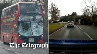 Storm Eunice Terrifying moment bus crashes into falling tree [upl. by Atteras]