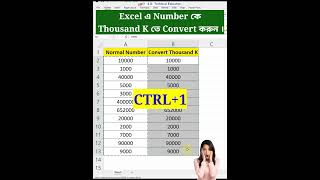 Excel এ Number কে Thousand K তে Convert করুন । Thousands thousand k 1k convertk number value [upl. by Northrup]