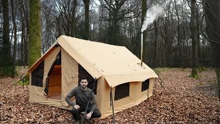 Inflatable House with Woodstove Camping in Largest Tent I own [upl. by Zul]