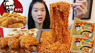 KFC amp Curry Fire Noodles Crunchy Curry Fried Chicken Hot amp Spicy Ramen  Mukbang w Eating Sounds [upl. by Pippy]