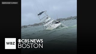 Coastal flooding capsizes boats along Nantucket shoreline [upl. by Ardaid912]