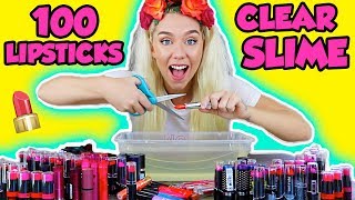 MIXING 100 LIPSTICKS INTO A GIANT CLEAR SLIME  SO SATISFYING UGH  NICOLE SKYES [upl. by Carlee]