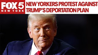 New Yorkers protest against Trumps deportation plan [upl. by Anaeirb]