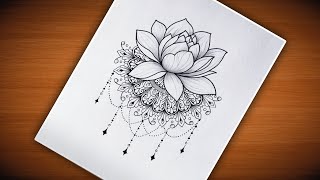 Lotus flower Drawing with Mandala art  How to draw Mandala art step by step VennilaYLCreations [upl. by Namsu]