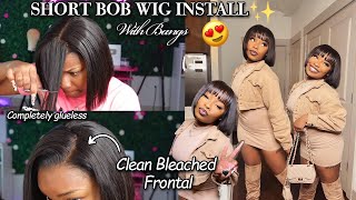 BOB WIG INSTALL WITH BANGS 😍  13x6 Clean Bleached Frontal Wig Ft￼ HAIRVIVI💕 [upl. by Nivlek]