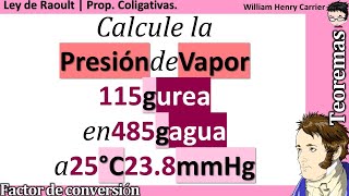 Cuál es la 𝐩𝐫𝐞𝐬𝐢ó𝐧 𝐝𝐞 𝐯𝐚𝐩𝐨𝐫 con 115 g urea en 485 g agua a 25°C P°H₂O  238 mmHg 𝐋𝐞𝐲 𝐝𝐞 𝐑𝐚𝐨𝐮𝐥𝐭 [upl. by Erastus]