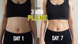 Week1 🔥3 min PLANK workout to get flat belly 14 Days Plank Challenge [upl. by Ellary]