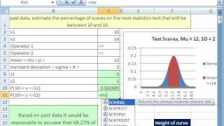 Excel Statistics 71 3 Normal Probability Excel Functions amp Area Charts [upl. by Dnumde267]