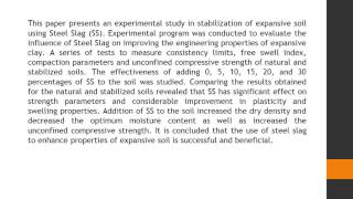 Laboratory Study of Steel Slag Used in Stabilizing Expansive Soil AER 41 1 6 [upl. by Barbara-Anne]