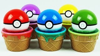 Pokemon Go Pokeballs Slime Clay Ice Cream Surprise Cups and Toys MeowsticMewHelioptilePangoroGog [upl. by Scopp]