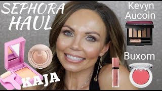 SEPHORA TRY ON HAUL  BUXOM WANDERLUST BLUSH  KAJA ROLL ON HIGHLIGHTER [upl. by Ericha]