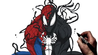 How To Draw Venomized Spiderman  Step By Step  Marvel [upl. by Laflam]