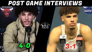 LONZO amp LAMELO POST GAME INTERVIEW HORNETS 31  BULLS 40 [upl. by Llerraj]