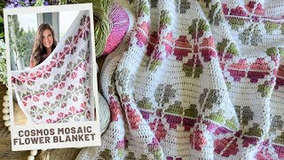 Mosaic Flower Blanket Crochet Pattern  Overlay Mosaic Crochet Technique [upl. by Tris]