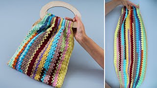 How to crochet a summer tote bag from yarn scraps easily [upl. by Bradwell]