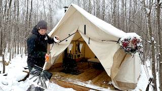 Hot Tent Camping in First Snow [upl. by Gareri]