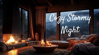 Cozy Night In with RAINY THUNDERSTORM and CRACKLING FIREPLACE SOUNDS [upl. by Mettah]