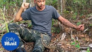 Man tries to escape being bitten by a rattlesnake [upl. by Millisent]