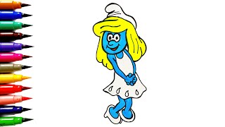 The Smurf  How to Draw The Smurfette  Papa Smurf  Easy drawing for Kids  Animated Kids Cartoon [upl. by Yajiv]