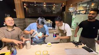 Latte art Fun  How to make Latte art  Barista Training in nepal [upl. by Sidoon885]