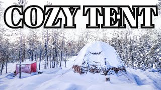 COZY HOT TENT in FREEZING WEATHER BEST HOT TENT for WINTER CAMPING [upl. by Odiug274]