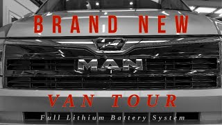 Offgrid MAN Van Tour  Lithium Battery Set up amp HUGE BED Better than VW Crafter [upl. by Ahsien191]