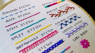 15 Basic Hand Embroidery Stitches Sampler For Absolute Beginners [upl. by Arabella]