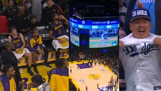 Lakers fans GO CRAZY as Dodgers hit walkoff grand slam in World Series vs Yankees [upl. by Borer]