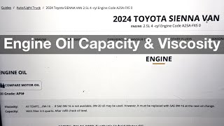 2024 Toyota Sienna Engine Oil Capacity amp Viscosity Specifications  how much oil [upl. by Knarf]