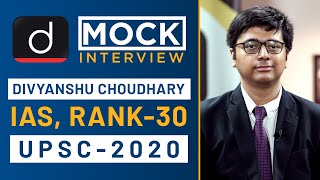 Divyanshu Choudhary Rank  30 IAS  UPSC 2020  Mock Interview I Drishti IAS English [upl. by Noryak]