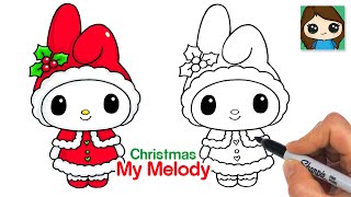 How to Draw My Melody Christmas Winter Holiday  Sanrio [upl. by Analise]