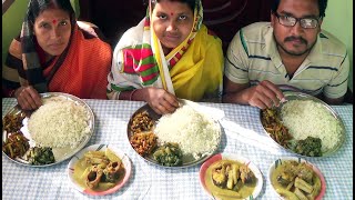 Eating Charapona Fish Jhol Palong Shak Chochori Fulkopi Bhaja GajorOlkopiAlu Bhaja with Rice [upl. by Cecilius697]