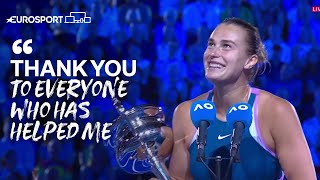 “The Marvel from Minsk”  Emotional Sabalenka Crowned Australian Open Champion  Eurosport Tennis [upl. by Dyl]