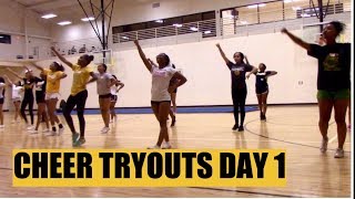 CHEER TRYOUTS  DAY 1 Tumbling amp Cheers [upl. by Ayerim]