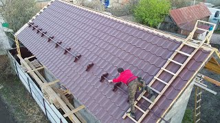 Crazy Man Building Amazing Metal Roof Alone DIY [upl. by Yelyk]