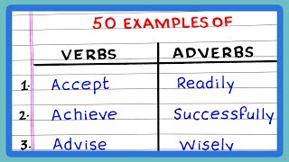 VERBS AND ADVERBS IN ENGLISH GRAMMAR  10  20  30  50 EXAMPLES OF VERBS AND ADVERBS [upl. by Allie]