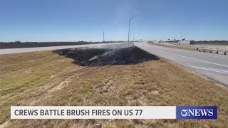 Crews battle brush fires on US 77 [upl. by Imhskal]