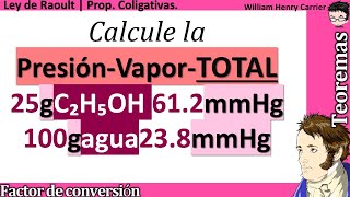 𝐏𝐫𝐞𝐬𝐢ó𝐧 𝐝𝐞 𝐕𝐚𝐩𝐨𝐫 𝐭𝐨𝐭𝐚𝐥 de 25 g C₂H₅OH 612 mmHg y 100 g agua 238 mmHg  𝐋𝐞𝐲 𝐝𝐞 𝐑𝐚𝐨𝐮𝐥𝐭 [upl. by Zolnay]