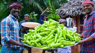 MIRCHI amp RAW BANANA BAJJI  1000 Bajji Making in Village  Milagai Vazhakkai Bajji  Rainy Snacks [upl. by Rikki]