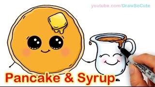 How to Draw Cartoon Pancake and Syrup Breakfast Cute and Easy [upl. by Rudd]