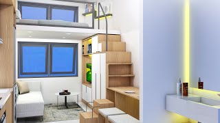 TINY APARTMENT 168sqft 156sqm WITH LOFT BED  SPACE SAVING FOR SMALL SPACE  NEVER TOO SMALL [upl. by Peppi]