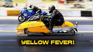 ASPHALT DRAG RACING SNOWMOBILE SKIDOO SLED BATTLES SUZUKI HYABUSA AND THE WIND BYRON DRAGWAY [upl. by Jephum581]