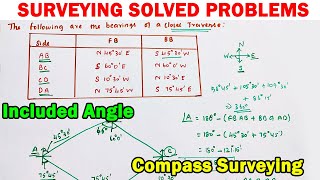 how to calculate included angle compass surveying surveying solved problem compass survey problem [upl. by Poll]